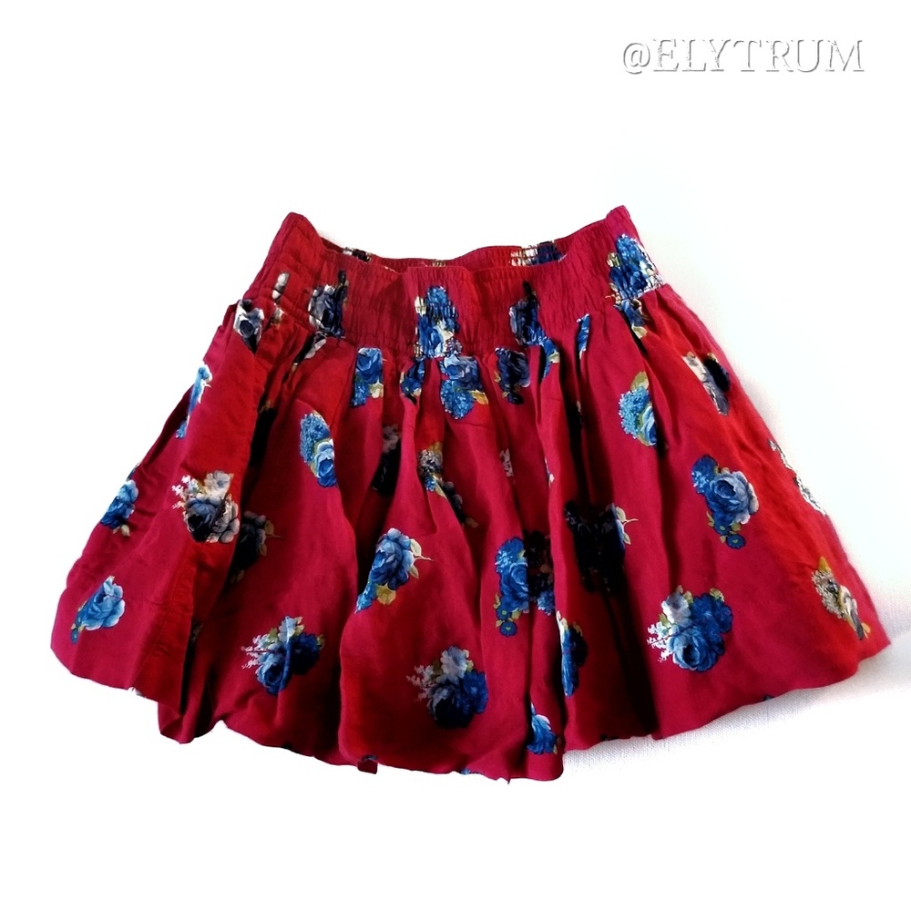 Abercrombie Kids red floral stretchy skirt. - Picture 2 of 5